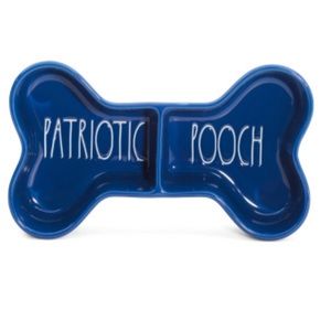 Patriotic Pooch Bone Shaped Pet Bowl Blue Rae Dunn, Dog Bowls